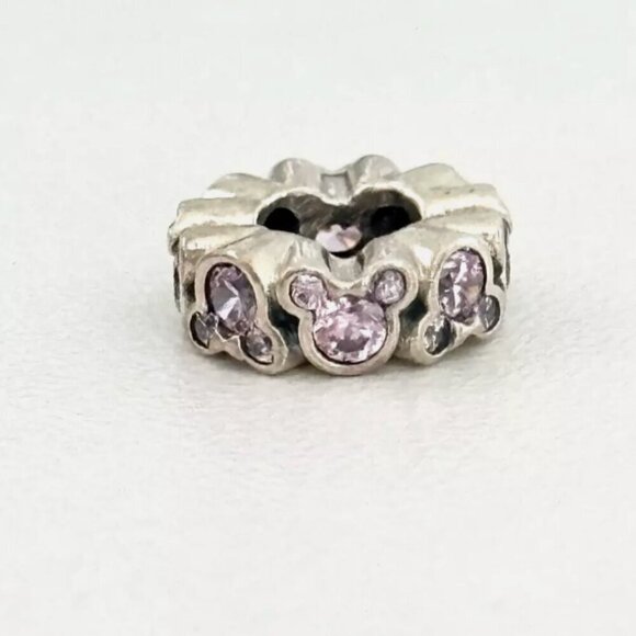 Pandora Disney Mickey All Around Pink CZ Ears Rare Spacer Bead Charm - Picture 1 of 7